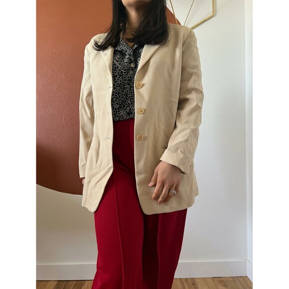 vtg 90s Emanuel ungaro Designer beige minimalist classic button blazer size 2 - Picture 5 of 12